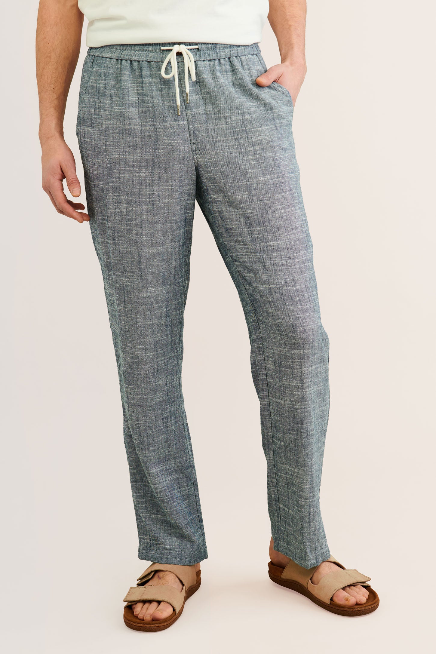 Amalfi Sage Cotton and Linen Stretch Drawstring Pant - Custom Fit Pants
